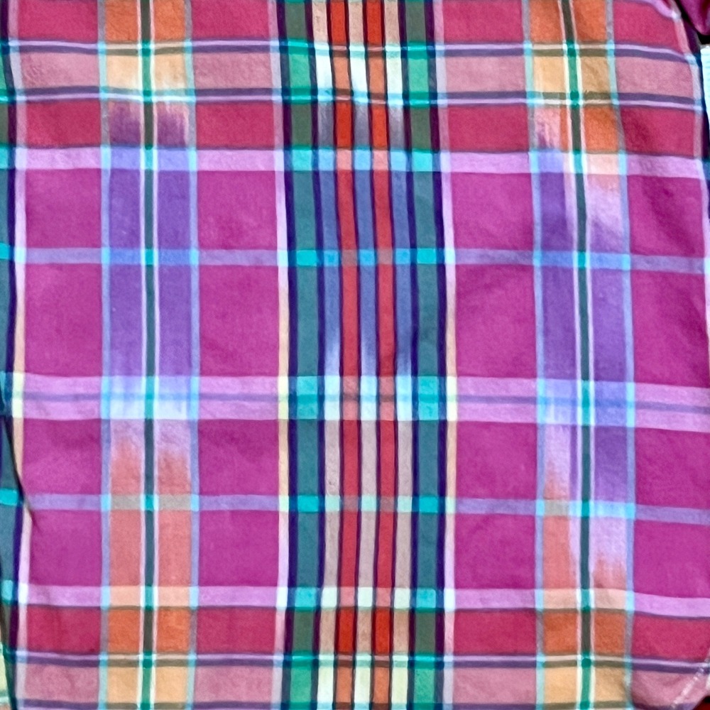 LRL Lauren Jeans Co RL Button Down Shirt Womens L Pink Plaid Cotton Hi Low Top - Picture 6 of 10